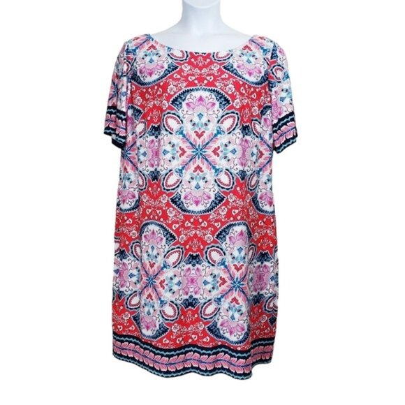 Eliza J Womens Short Sleeve Colorful Floral Print Shift Dress Size 20W - Picture 1 of 7